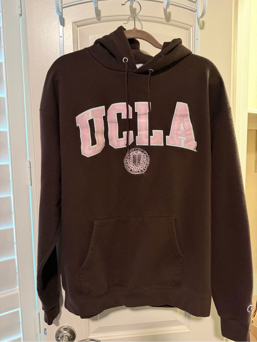 Champion Brown Hoodie with Pink UCLA Appliqué